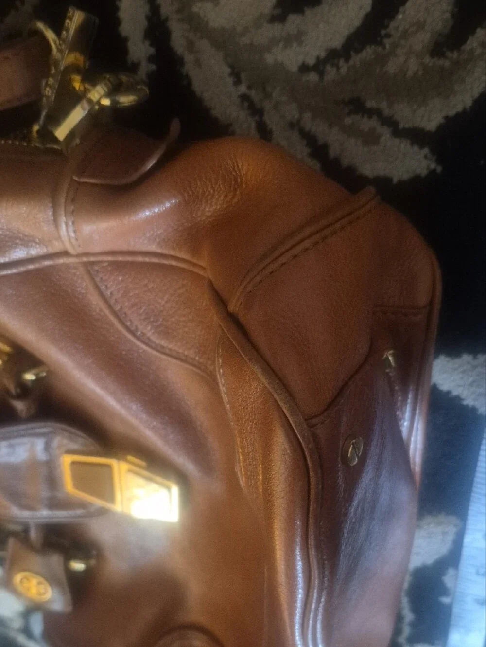 Tory Burch Cognac Brown Leather Crossbody Satchel with Gold Hardware